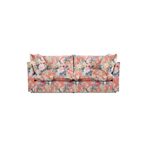 Coco 2.5 seater sleeper sofa with Knife Edge cushion in English Garden Coral Orange  - Hand Made in USA