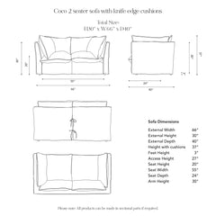Coco 2 seater sofa with Knife Edge cushion in Stripes Dandelion - Hand Made in USA
