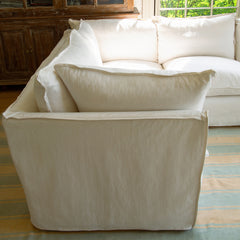 Coco 2 x 3 seater sofa Self Piped Knife Edge cushion in Cotton Linen Snow Drop  - Hand Made in USA