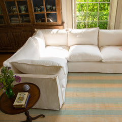 Coco 2 x 3 seater sofa Self Piped Knife Edge cushion in Cotton Linen Snow Drop  - Hand Made in USA