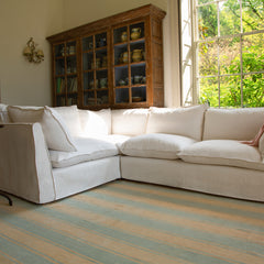Coco 2 x 3 seater sofa Self Piped Knife Edge cushion in Cotton Linen Snow Drop  - Hand Made in USA