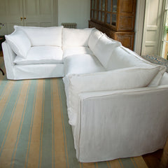 Coco 2 x 3 seater sofa Self Piped Knife Edge cushion in Cotton Linen Snow Drop  - Hand Made in USA