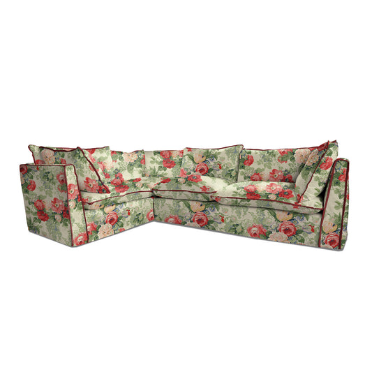 Coco 2 x 3 seater sofa with Knife Edge cushion in English Garden Classic Rose with Velvet Trim - Hand made in USA
