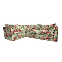 Coco 2 x 3 seater sofa with Knife Edge cushion in English Garden Classic Rose with Velvet Trim - Hand made in USA