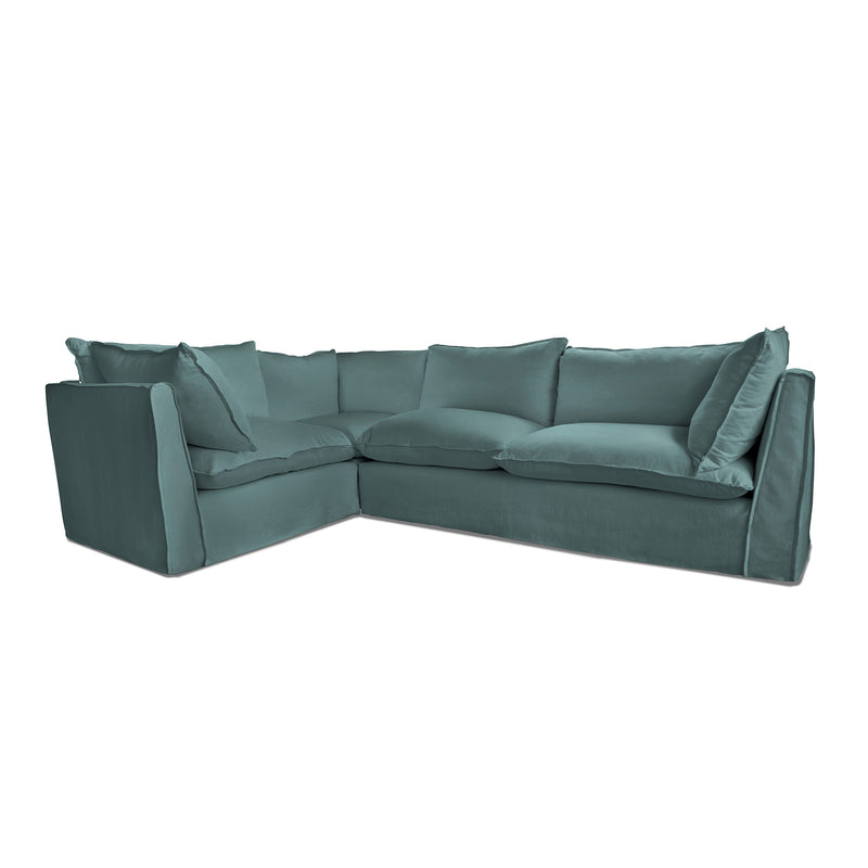 Coco 2 x 3 seater sofa with Knife Edge Cushion in Cerulean Linen - Hand Made in USA