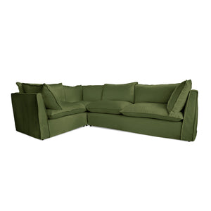 Coco 2 x 3 seater sofa Self Piped Knife Edge cushion in Cotton Linen Evergreen  - Hand Made in USA