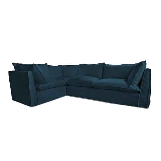 Coco 2 x 3 seater sofa with Knife Edge Cushion in Indigo Linen - Hand Made in USA