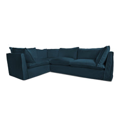 Coco 2 x 3 seater sofa with Knife Edge Cushion in Indigo Linen - Hand Made in USA