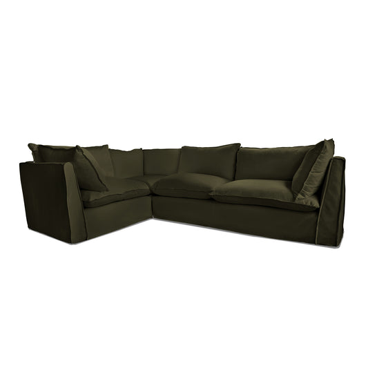 Coco 2 x 3 seater sofa with Knife Edge Cushion in Khaki Linen - Hand Made in USA