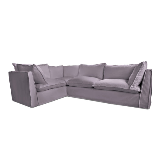 Coco 2 x 3 seater sofa with Knife Edge Cushion in Lilac Linen - Hand Made in USA