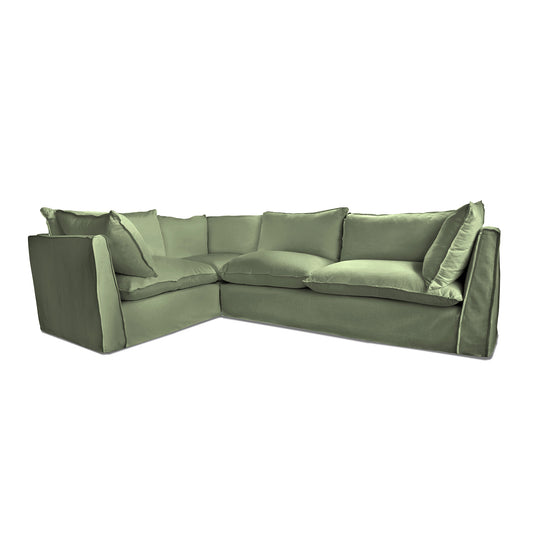 Coco 2 x 3 seater sofa with Knife Edge Cushion in Moss Linen - Hand Made in USA