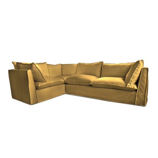 Coco 2 x 3 seater sofa with Knife Edge Cushion in Ochre Linen - Hand Made in USA