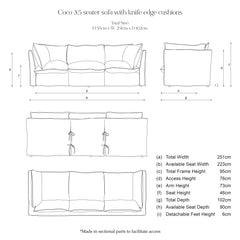 Coco 3.5 seater sofa with Contrast Welt Knife Edge cushion in Andrew Martin Wildwood Ivory  - Hand Made in USA (Available for Quick Ship)