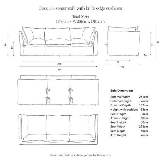 Coco Loose Cover 3.5 seater sofa with Knife Edge cushions in Customer's Own Material - Handmade to Order in the USA