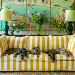 Coco 3.5 seater sofa with Self Piped Knife Edge cushion in Stripes Dandelion  - Hand Made in USA