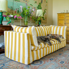 Coco 3.5 seater sofa with Self Piped Knife Edge cushion in Stripes Dandelion  - Hand Made in USA