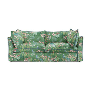 Coco 3 seater sofa with Knife Edge cushion in Juniper with Blue Lagoon Velvet Trim - Hand Made in USA