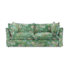 Coco 3 seater sofa with Knife Edge cushion in Juniper with Blue Lagoon Velvet Trim - Hand Made in USA