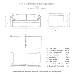 Coco 3 seater sofa with Self Piped Box Edge cushion in Stripes Petunia  - Hand Made in USA (Available for Quick Ship)