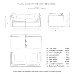 Coco 3 seater sofa with Self Piped Knife Edge cushion in Stripes Sea Holly  - Hand Made in USA (Available for Quick Ship)