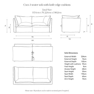 Coco Loose Cover 3 seater sofa with Box Edge cushions in Customer's Own Material - Handmade to Order in the USA