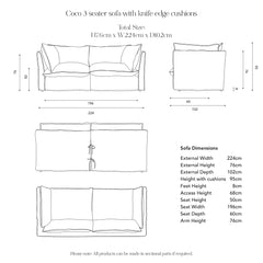 Coco Loose Cover 3 seater sofa with Knife Edge cushions in Customer's Own Material - Handmade to Order in the USA