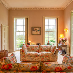 Coco 3 seater sofa with Self Piped Knife Edge cushion in Peony Summer Sky  - Hand Made in USA (Available for Quick Ship)