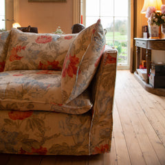 Coco 3 seater sofa with Self Piped Knife Edge cushion in Peony Summer Sky  - Hand Made in USA (Available for Quick Ship)