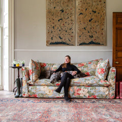 Coco 3 seater sofa with Self Piped Knife Edge cushion in Peony Summer Sky  - Hand Made in USA (Available for Quick Ship)