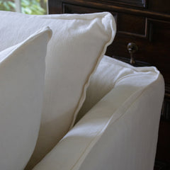 Coco 3 seater sofa with Self Piped Knife Edge cushion in Cotton Linen Cool Coconut  - Hand Made in USA