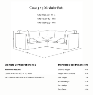 Coco 3x3 Modular Sofa in Customer's Own Material - Handmade to Order in the USA