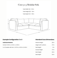 Coco 3x3 Modular Sofa in Customer's Own Material - Handmade to Order in the USA