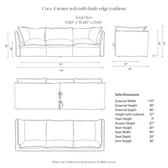 Coco 4 seater sofa with Knife Edge cushion in Beatrice Olive - Hand Made in USA