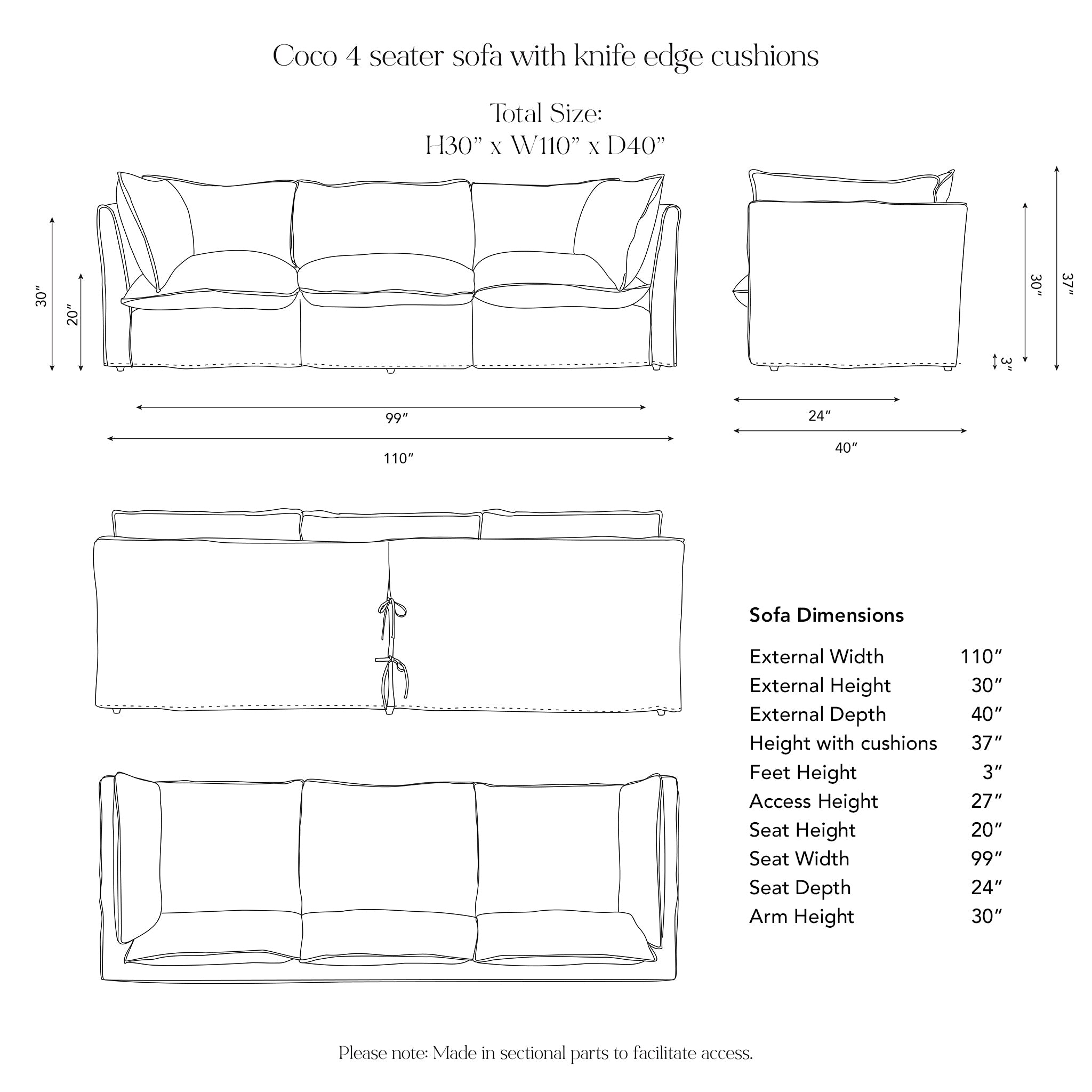 Coco 4 seater sofa dimensions
