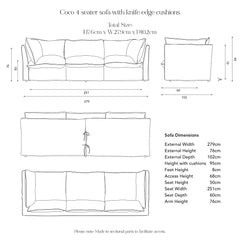 Coco Loose Cover 4 seater sofa with Knife Edge cushions in Customer's Own Material - Handmade to Order in the USA