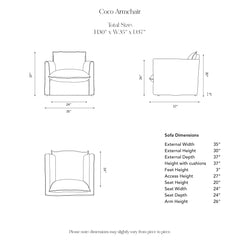 Coco Chair with Self Piped Knife Edge cushion in Cotton Linen Evergreen  - Hand Made in USA