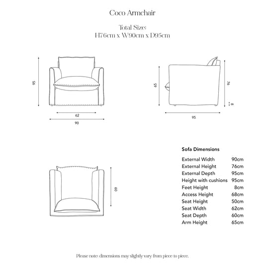 Coco Loose Cover Armchair with Box Edge cushions in Customer's Own Material - Handmade to Order in the USA
