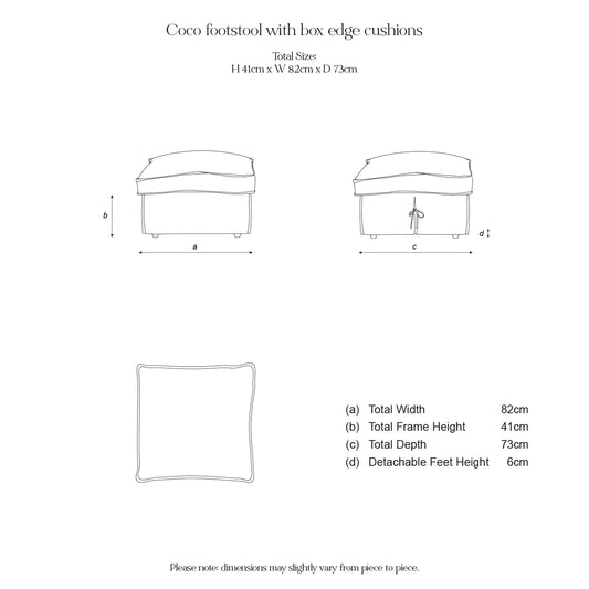 Coco Footstool with Self Piped Box Edge cushion in Customers Own Material (excl. Fabric)  - Hand Made in USA