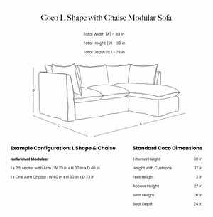 Coco L-Shaped Sofa with Chaise in Customer's Own Material - Handmade to Order in the USA