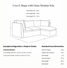 Coco L-Shaped Sofa with Chaise in Customer's Own Material - Handmade to Order in the USA