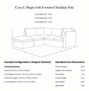 Coco L-Shaped Sofa with Footstool in Customer's Own Material - Handmade to Order in the USA