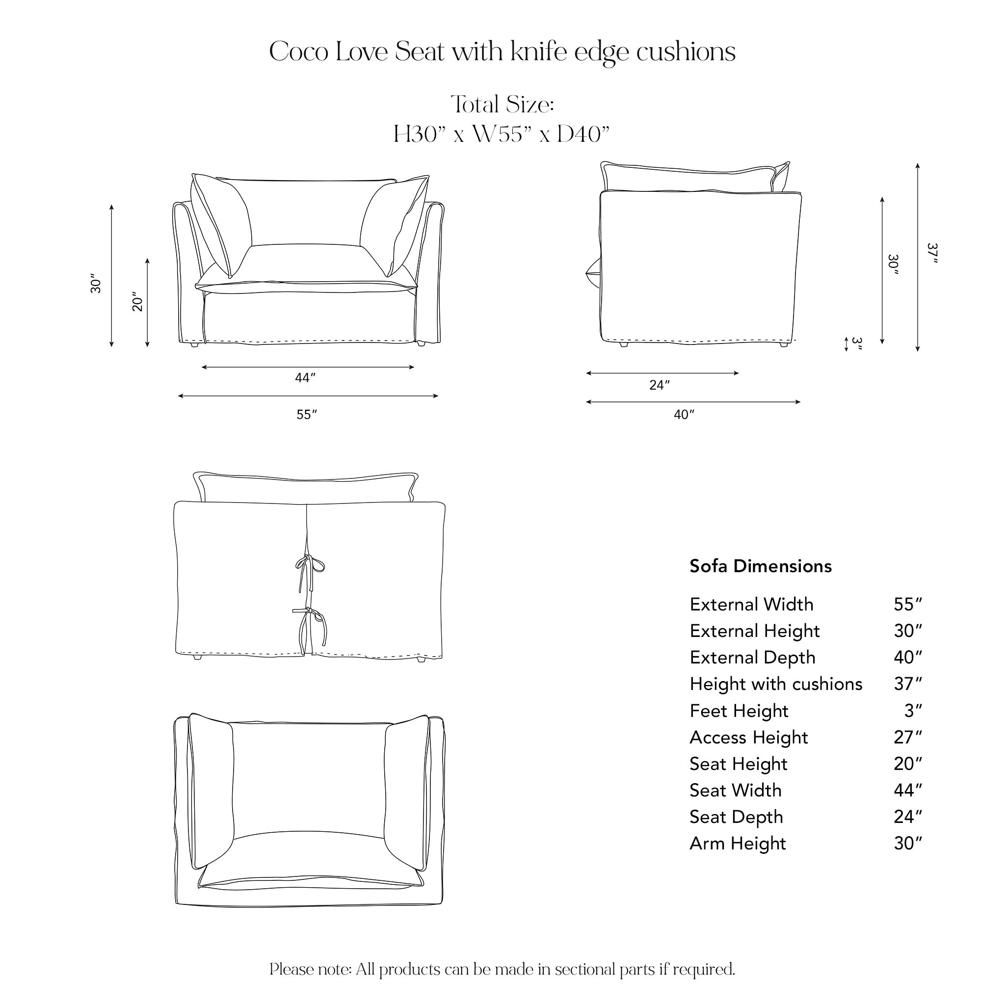 Coco Loveseat dimensions