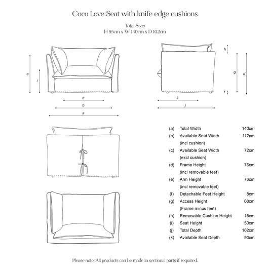 Coco Loveseat with Contrast Welt Knife Edge cushions in Wildwood Duck Egg - Hand Made in USA