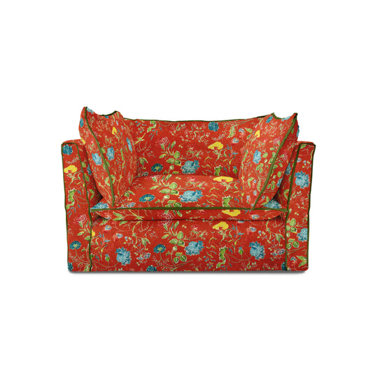 Coco Loveseat with Contrast Welt Knife Edge cushions in Wildwood Pumpkin - Hand Made in USA