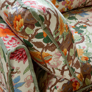 Coco Loveseat with Contrast Welt Knife Edge cushion in GP & J Baker Magnolia Cream Blue  - Hand Made in USA