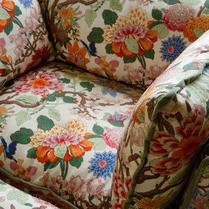 Coco Loveseat with Contrast Welt Knife Edge cushion in GP & J Baker Magnolia Cream Blue  - Hand Made in USA