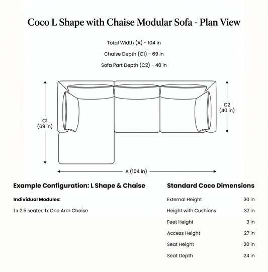 Coco Sectional Sofa with Chaise in Cotton Linen Evergreen - Hand Made in USA - Workshop Restored