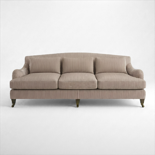 Felix 4 seater sofa in Narrow Chocolate Stripes - Hand Made in USA