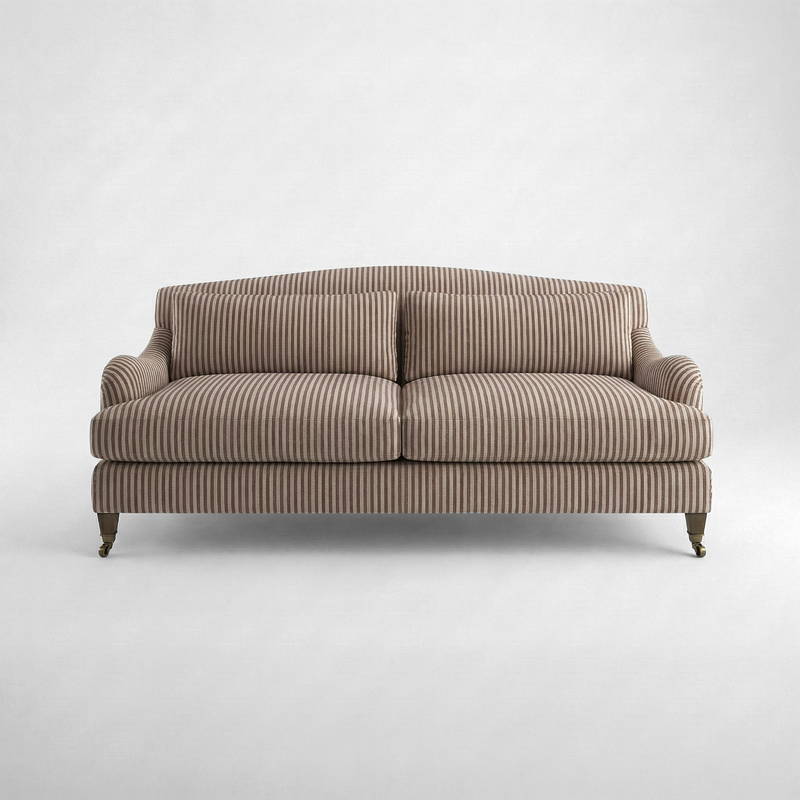 Felix 3 seater sofa in Narrow Chocolate Stripes - Hand Made in USA