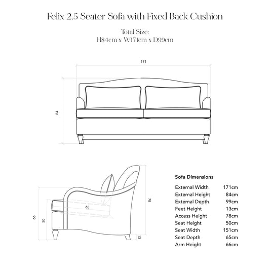 Felix Fixed Cover 2.5 seater sofa with Box Edge Cushion in Customer's Own Material - Handmade to Order in the USA